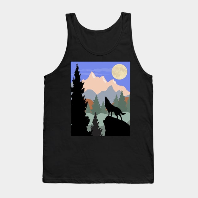 Mountain Scene Howling Wolf Tank Top by RockettGraph1cs